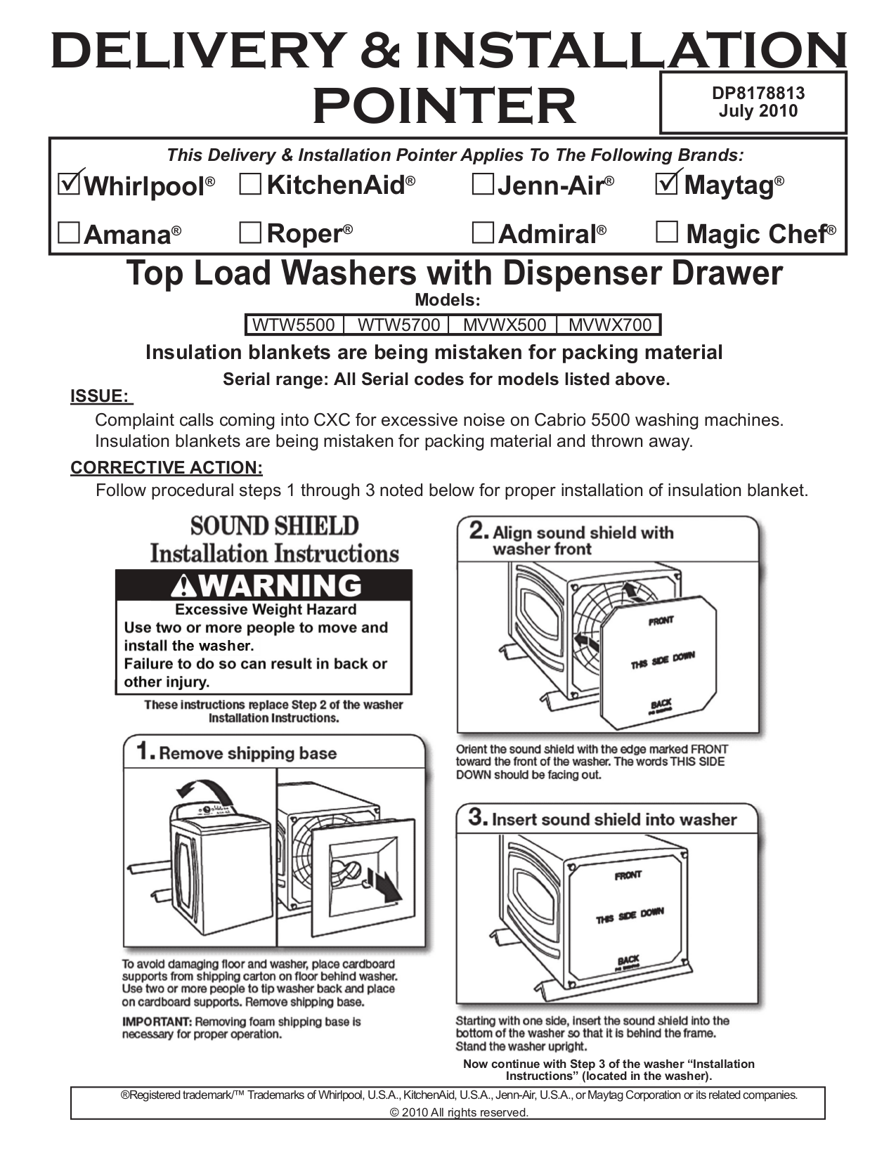Download free pdf for Whirlpool WTW5700S Washer manual